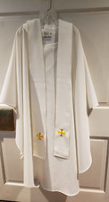 PRIEST CLERGY VESTMENT CHASUBLE  STOLE WHITE W/GOLD BY THEOLOGICAL THREADS USA