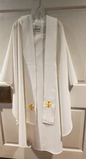 PRIEST CLERGY VESTMENT CHASUBLE & STOLE WHITE W/GOLD BY THEOLOGICAL THREADS USA