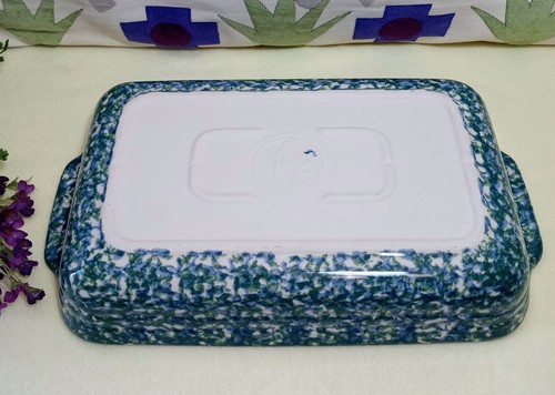 Roseville GERALD HENN Spongeware~11x7 Baking Casserole Dish~ GORGEOUS Blue Green - Picture 5 of 8