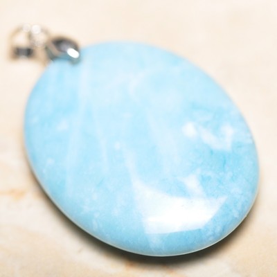 Pendentif En Larimar Bleu Et Argent 925 - Pierre Naturelle, 2 Pouces, Avec Fermoir
