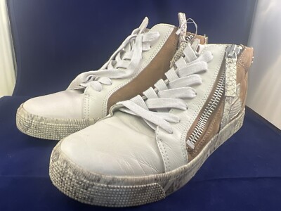 Dolce Vita Zonya Sneakers White Brown Snake Skin Print Leather