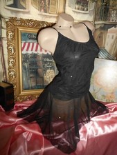 L M Victoria's Secret Nightgown Black Stretch Mesh Fairy Hem Formfit