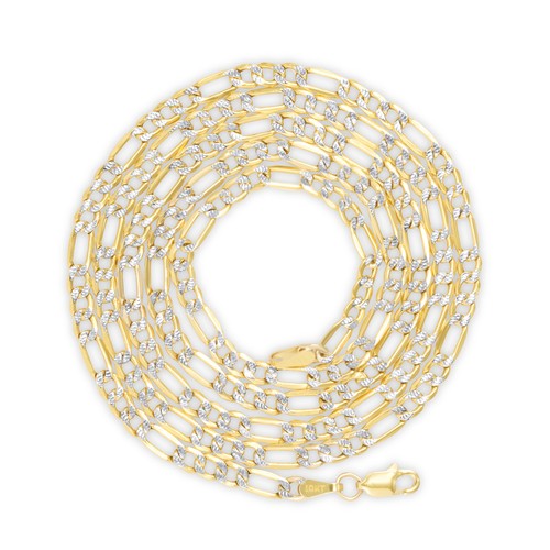 10K Yellow Gold 3.5mm Diamond Cut White Pave Figaro Link Chain Necklace 16"- 30" - Picture 57 of 99