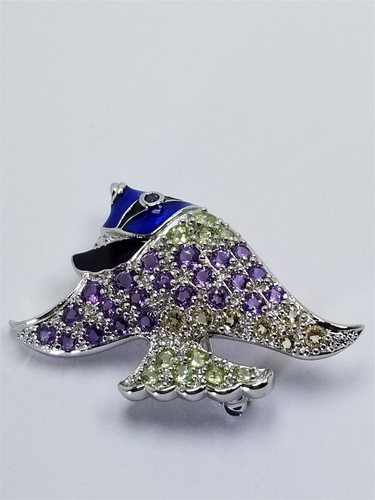 Silver Plated Pin With Green & Purple Stones Free Shipping! #80768 - Picture 4 of 5