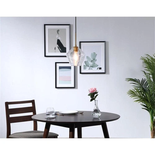 Living District Gene 1-Light Mid-Century Metal Pendant in Brass and Clear - Picture 2 of 7