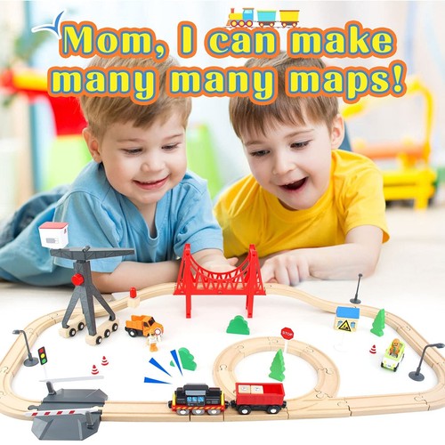 Wooden Train Tracks Bridges Fits Thomas the Train Brio Lot Railway Play Set 56Pc - Picture 8 of 10