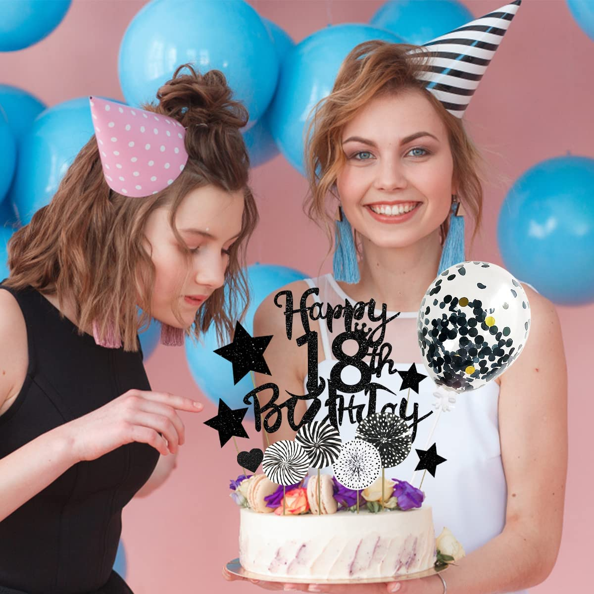 18 Geburtstag Tortendeko Schwarz - 24-teiliges Glitzer Set Mit Cake Topper