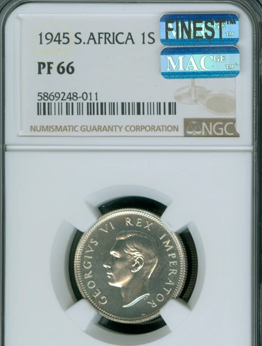 1945 SOUTH AFRICA 1 SHILLING NGC PF66 MAC FINEST SPOTLESS  150 MINTED  *