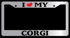 Chrome License Plate Frame I Heart My Corgi Auto Accessory Novelty 359