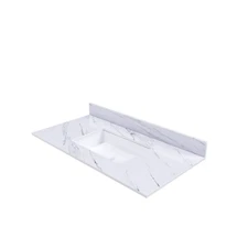 43" White Marble Vanity Top w/ Undermount Sink, 1 Holes, 4" Backsplash