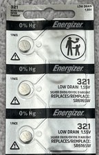 3 Energizer 321 SR616SW Silver Oxide 1.55V Low Drain Coin Cell Batteries