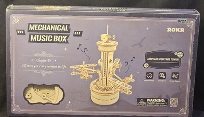 ROKR Airplane Control Tower Mechanical Music Box 3D Wooden Puzzle Kit Sealed