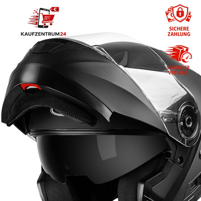 Motorradhelm Klapphelm Integralhelm Fullface mit Doppelvisier ECE Schwarz Matt