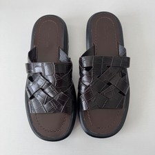 Massimo Dutti Brown Croc Embossed Woven Leather Sandals Lug Sole UK 7 EU 40 New