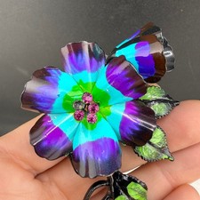 Vintage Flower Brooch Purple Teal Enamel Pink Rhinestone Floral Pin
