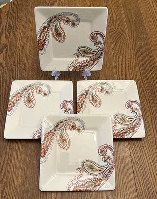 4 Tabletops Gallery Multi Paisley Square 8''  Salad Plates Set of 4 Dishes NICE!