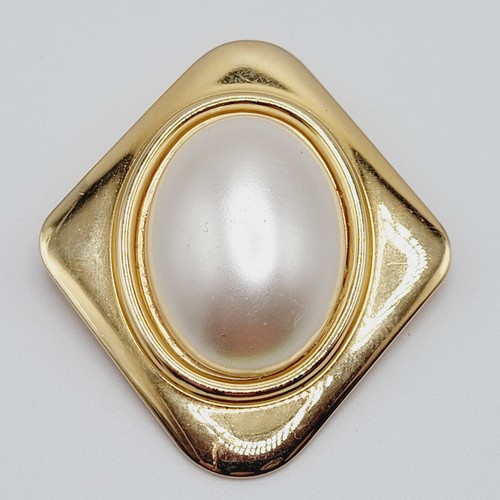 Elegant Classic Large Oval Faux Pearl Gold Tone Hinged Vintage Scarf Ring Clip - 第 2/18 張圖片
