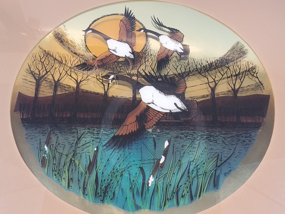 Vintage Jim Roslof Reverse Mirror Picture Painting Of Ducks Flying ...