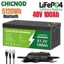 51.2V 100Ah Bluetooth Lithium LiFePO4 Battery 100Ah 5120Wh BMS 48V 20A Charger