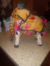 Vintage Anglo Raj Hand Crafted Stuffed Cotton Embroidered Elephant India 1950s