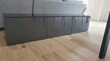 Ikea BESTA TV Unit In Black Finish With High Gloss Grey Doors And Glass Tops