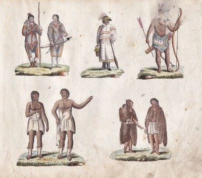 Amerika America costumes Trachten original Aquarell watercolor drawing 1800