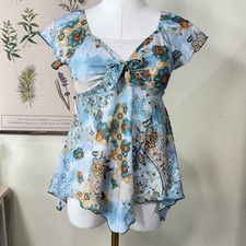 90s Y2k Paisley Asymmetric Babydoll Top Fairy Grunge Forest Whimsy Whimsigoth XS