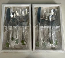 2 Vintage Furst Furosil Green Happy Day 5 Piece flatware Place Settings NIB 18/8