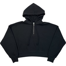 Aerie Black Quarter Zip Cropped Hoodie Sweatshirt Small Cotton Blend Pullover
