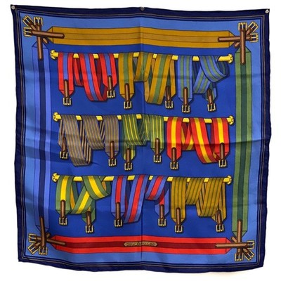 HERMES Carre 45 Les Sangles en Finesse Scarf Multicolor Cotton no Box
