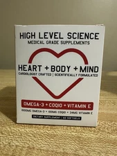 High Level Omega 3 CoQ10 Vitamin E Heart Body Mind Support Fish Oil 60 Softgels