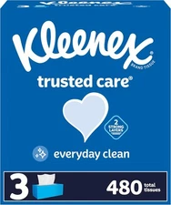 Kleenex Trusted Care Facial Tissues, 3 Flat 160 Count (Pack of 3), White 