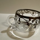 Vintage Clear Glass Two-Handled Sugar Bowl Silver Scroll Rim Round Decorative — photo 5