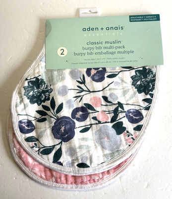 Aden + Anais Flowers Bloom Print NEW Classic Muslin Burpy Bibs 2 Pack