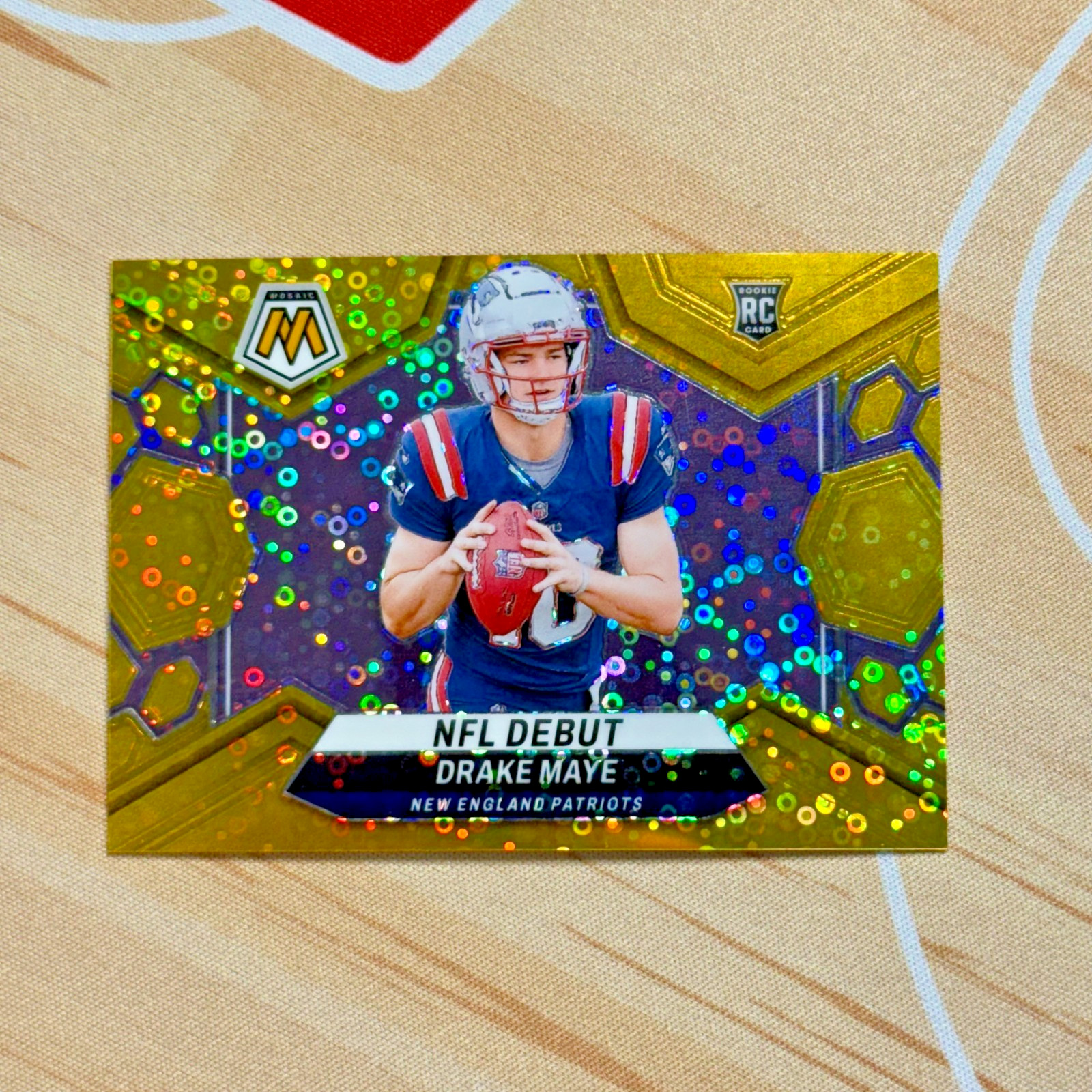 2024 Mosaic Drake Maye NFL Debut Gold Disco No Huddle RC #06/10 SSP Patriots