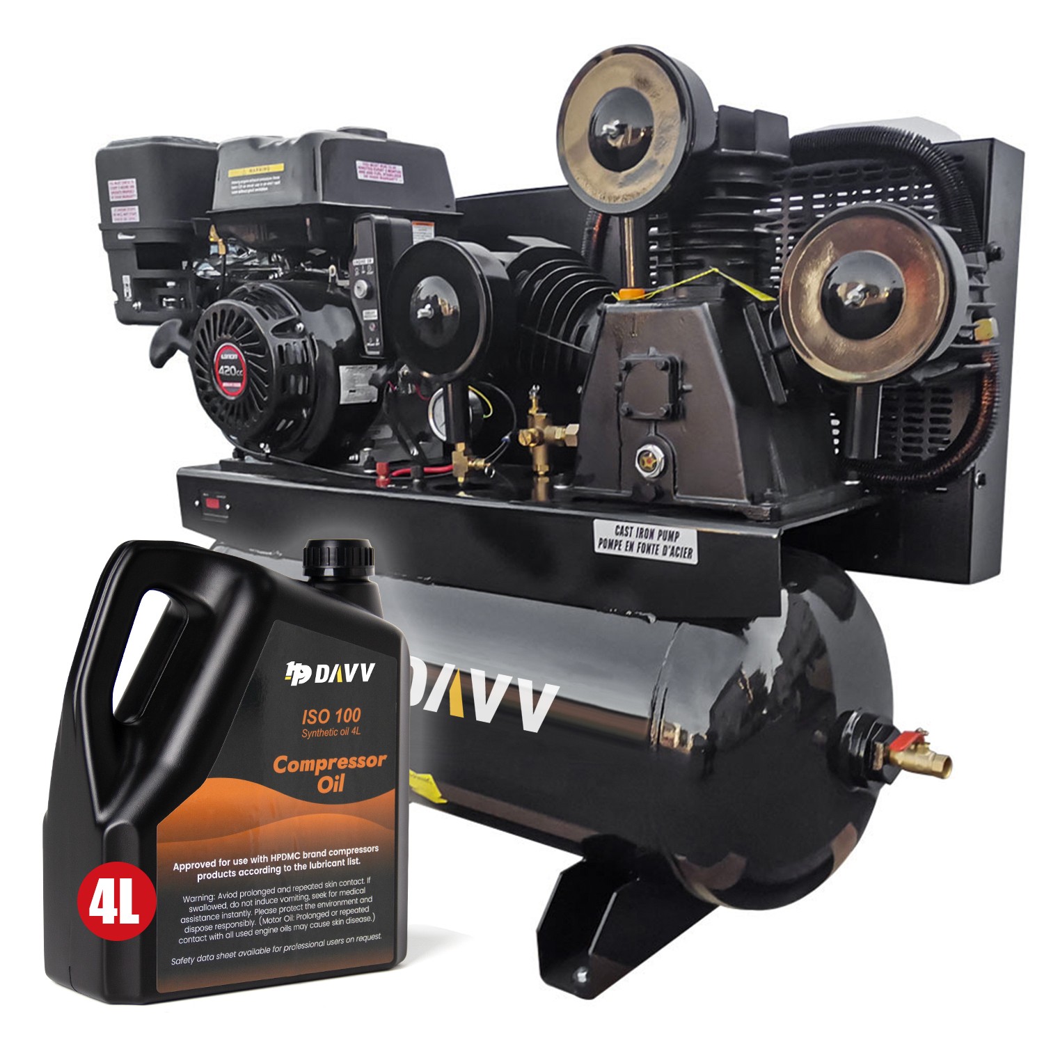 Portable Gas Engine Piston Air Compressor 13HP 35Cfm 30 Gallon+ 4L Synthetic Oil