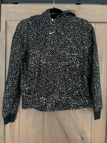 Nike Girls YLG Black/Gold/Silver Shiny Stars Hoodie Sweatshirt Large