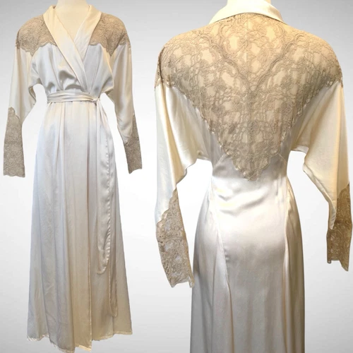 UNDERCOVER Maxi vestaglia Victoria’s Secret 1996 seta avorio pizzo vintage avvolgente