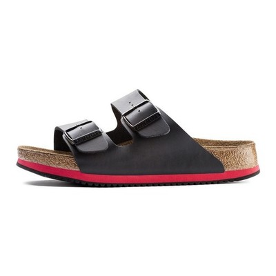 Birkenstock Arizona Sandale Superlauf schwarz/rot schmale Weite Gr. 35-48