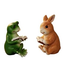 2 Pieces Tierfigur mit Buch Innen und Au&szlig;en Frosch mit Buch Harz f&uuml;r Balkon