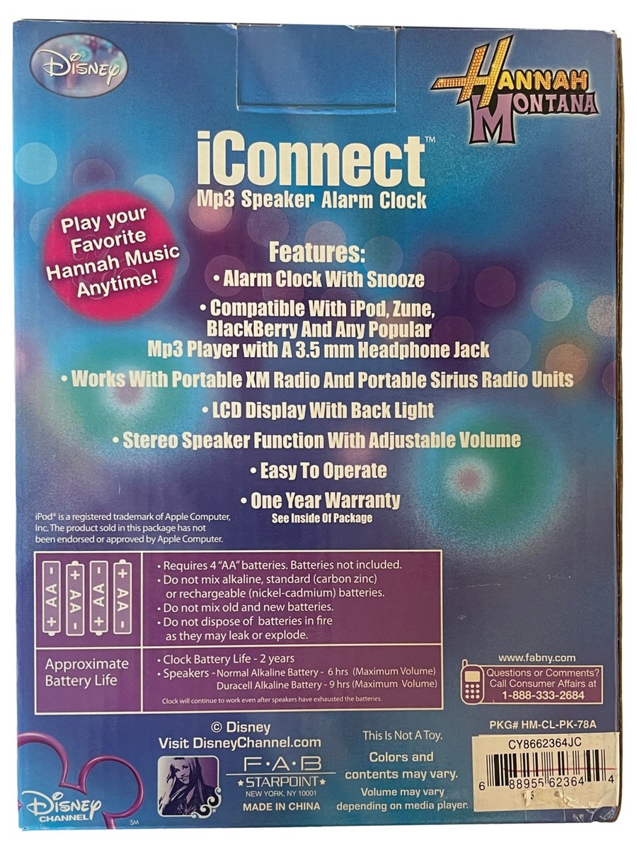 Hannah Montana iConnect MP3 iPod Zune Blackberry Speaker Alarm