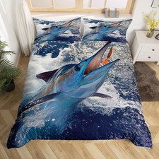 Marlin Swordfish Comforter Cover Fishing Theme Duvet Cover Nautical Deep Sea ...