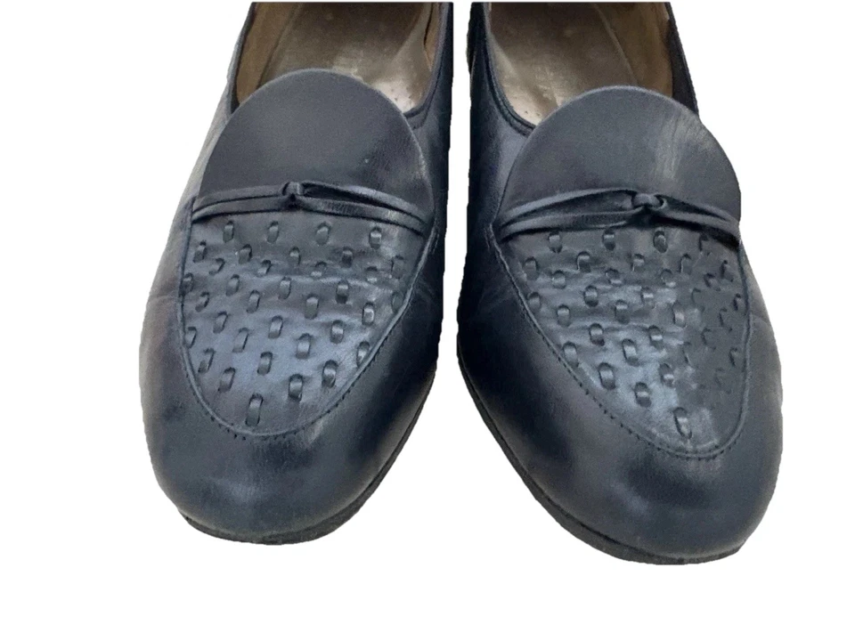 Zapatos cómodos de cuero Kumfs talla 9,5 W azul marino sin cordones tacón bajo suela de cuero Foto 2 de 4