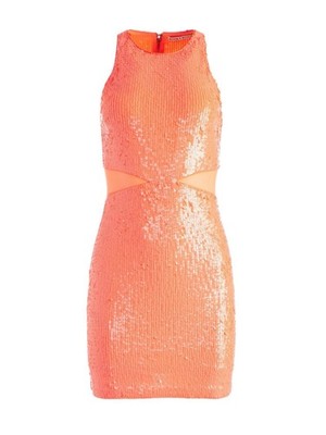 alice and olivia orange mini dress Alice + Olivia Orange Sequin Cutout Mini Dress NWT Size 0 Party Club