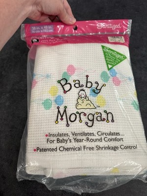 Vintage Baby Morgan White Balloons & Green Receiving Blankets Waffle Knit