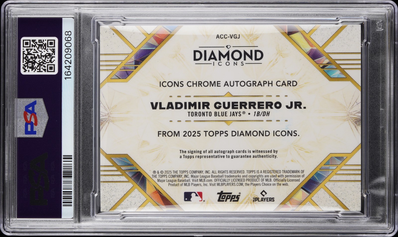 2025 TOPPS DIAMOND ICONS CHROME AUTO BLACK VLADIMIR GUERRERO JR. 10/10 PSA 9 view 3