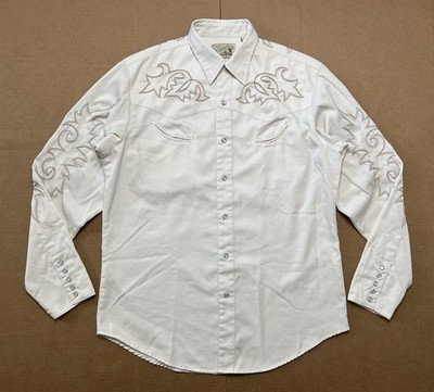 Roper Western Men s L Pearl Snap Shirt Embroidered Cowboy Rodeo Rayon Blend