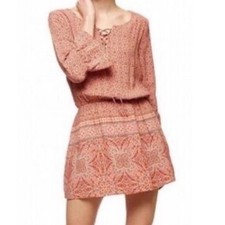 Sanctuary Womens Boho Multicolor Patterned Long Sleeve Peasant Dress With Lace-U