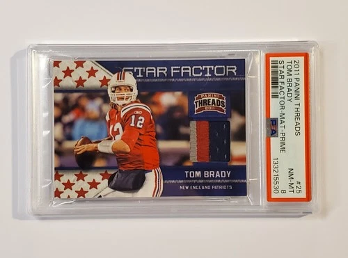 2011 Panini Threads Star Factor #25 Tom Brady GU 3-Color Patch PSA 8 MINT