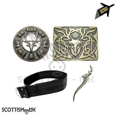 New Buckle Scottish Highland Kilts Pin Brooch Stag Head Badge